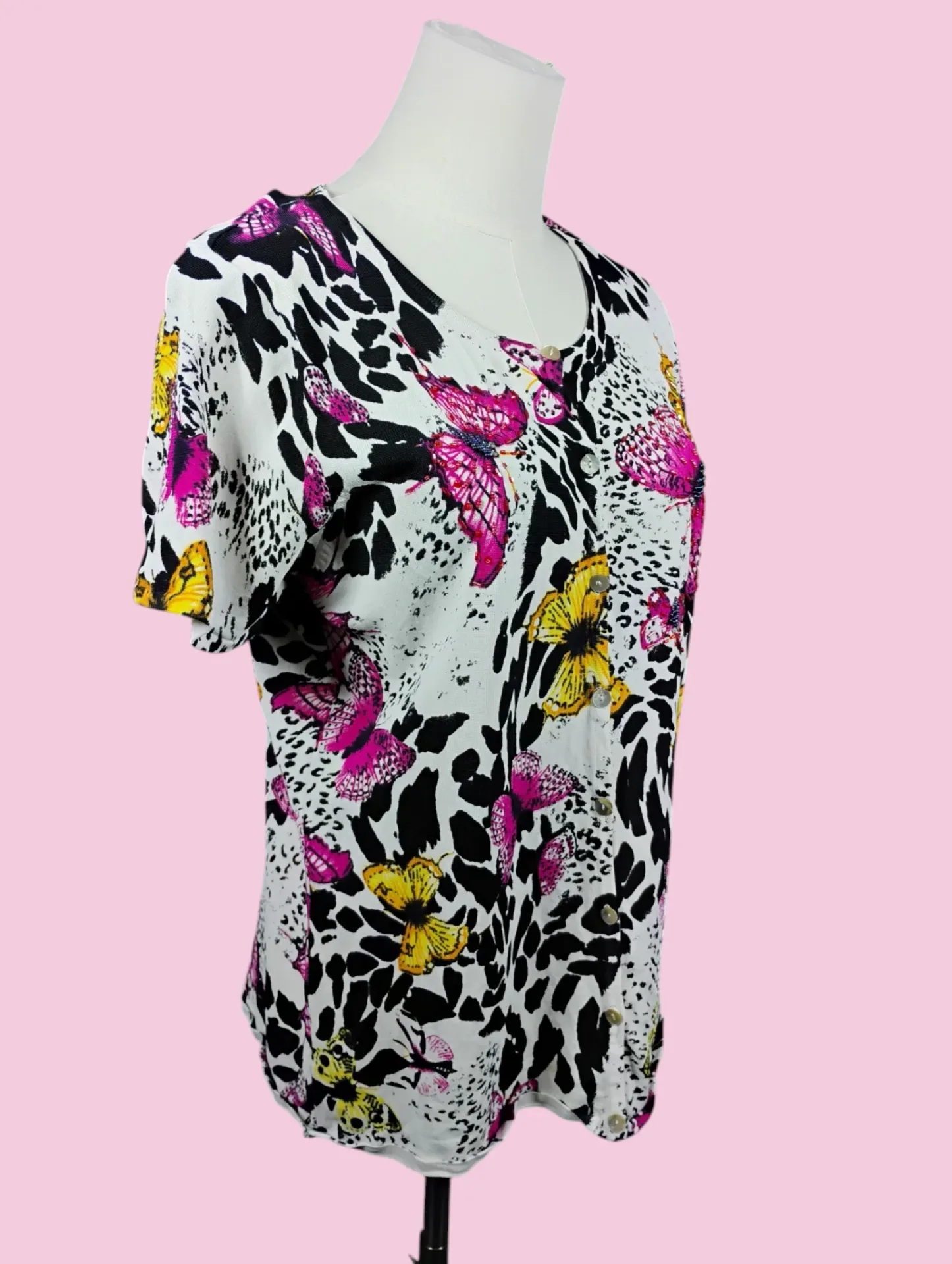 VENUE Women's M Butterfly Leopard Print Short Sleeve Blouse Top thumbnail 3