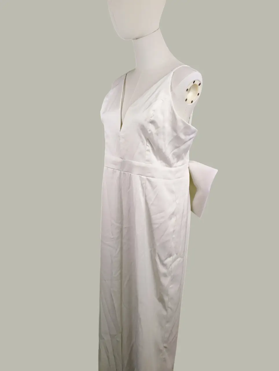 Lulus White Satin V-Neck Maxi Dress with Back Bow XL Formal Gown NWOT thumbnail 5