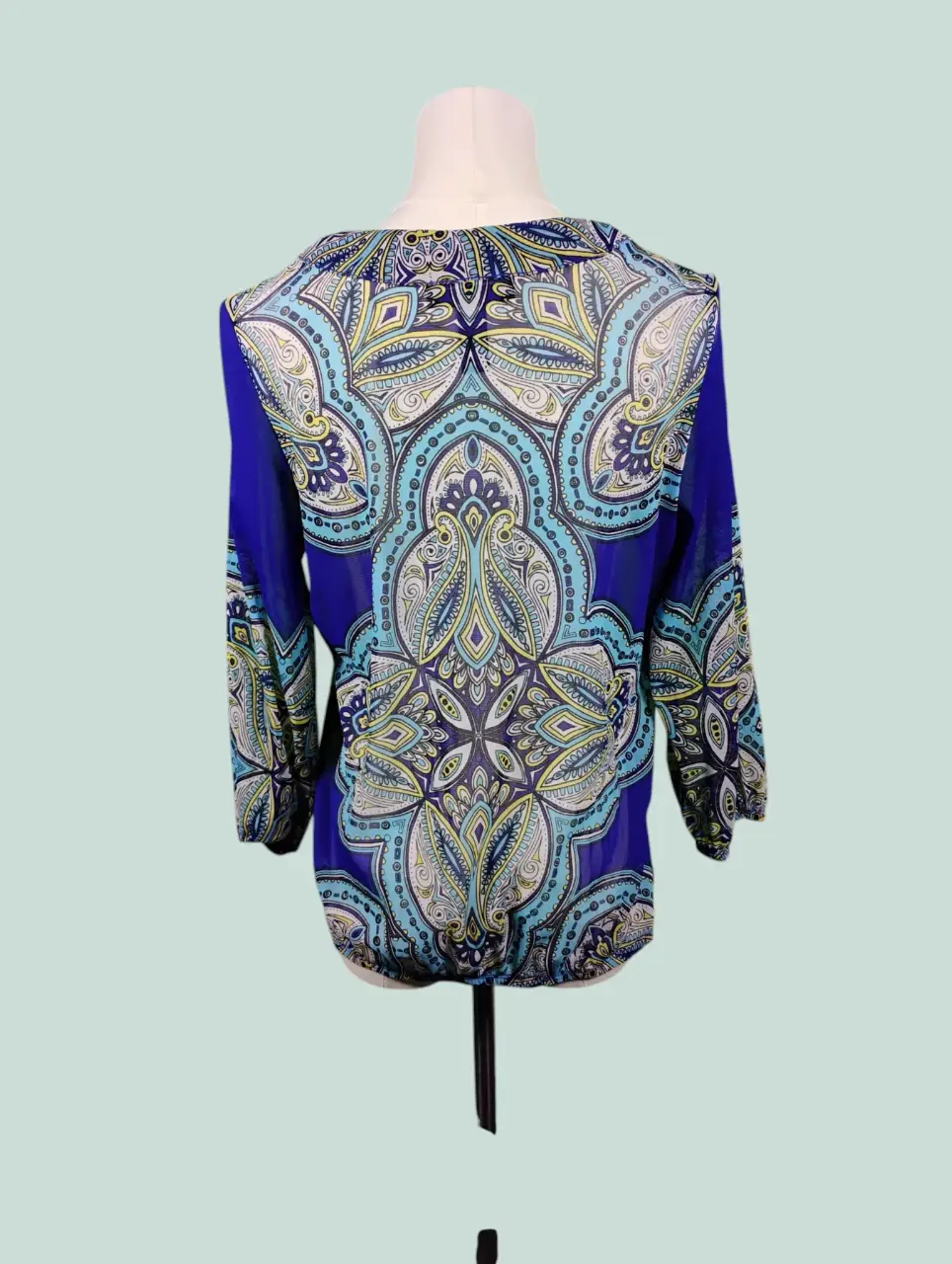 INC International Concepts Petite PL Blue Paisley Beaded Tunic Blouse thumbnail 4