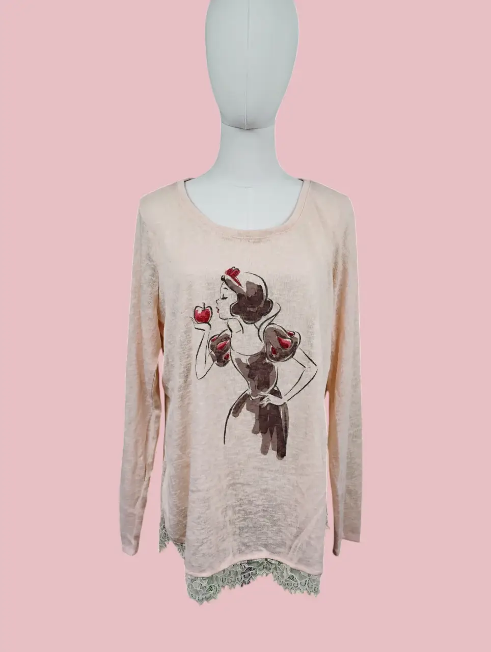 LC Lauren Conrad Disney Snow White Lace Trim Long Sleeve Tunic Top L