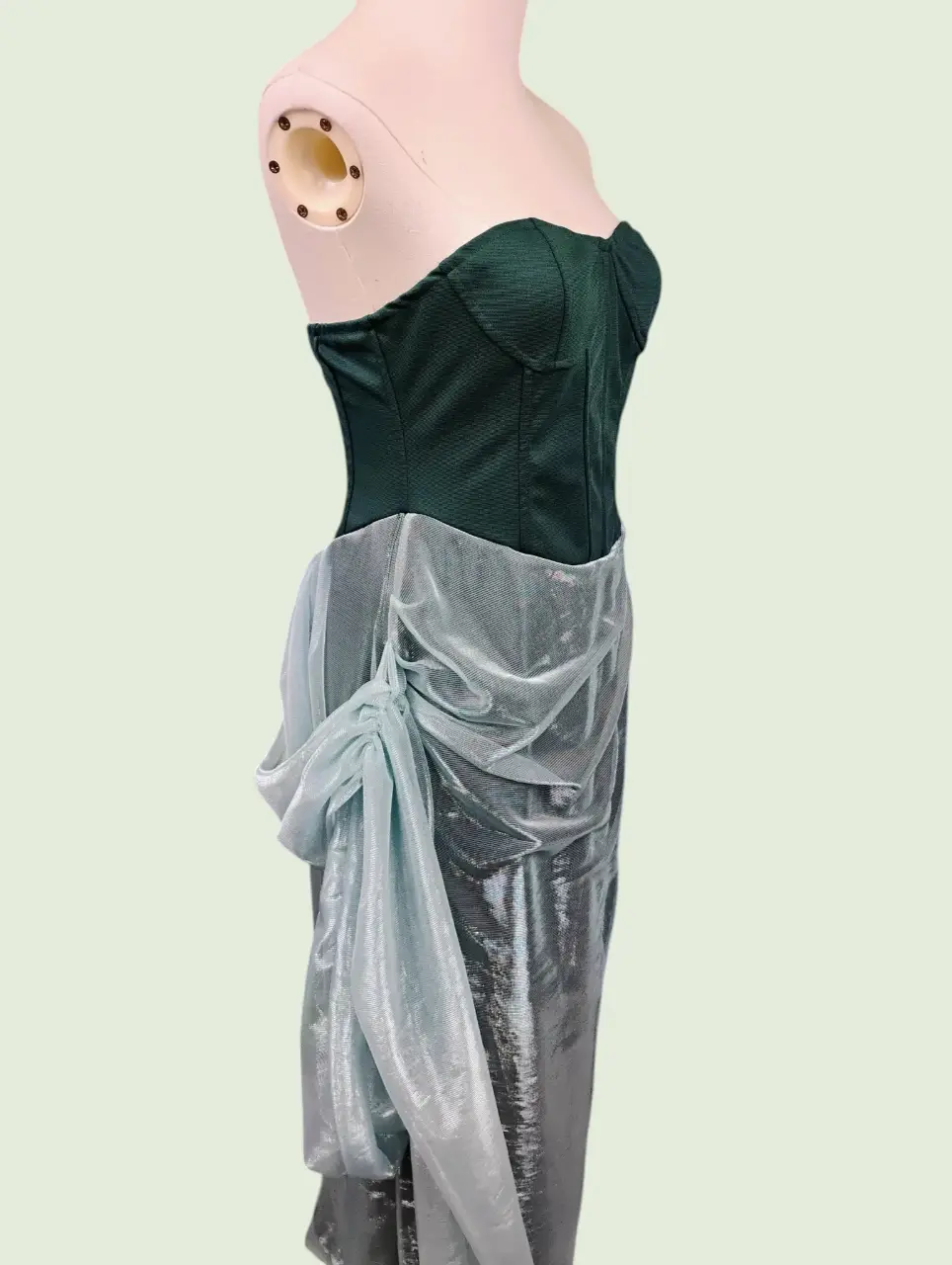 Chic Strapless Corset Bodice Gown Dress Dark Green Silver Size L thumbnail 3