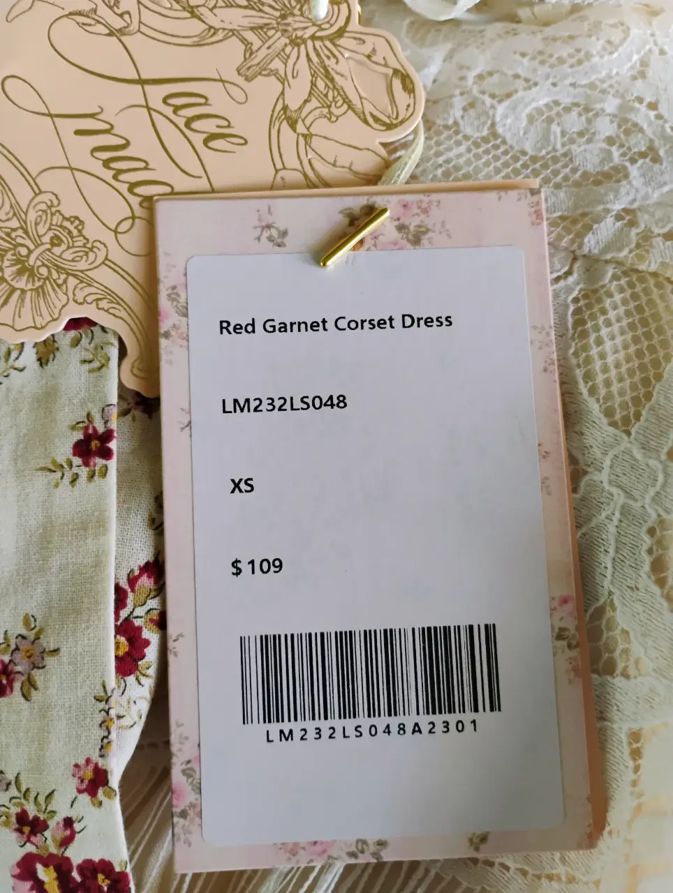 LaceMade Red Garnet Corset Dress XS Floral Lace Midi New thumbnail 6