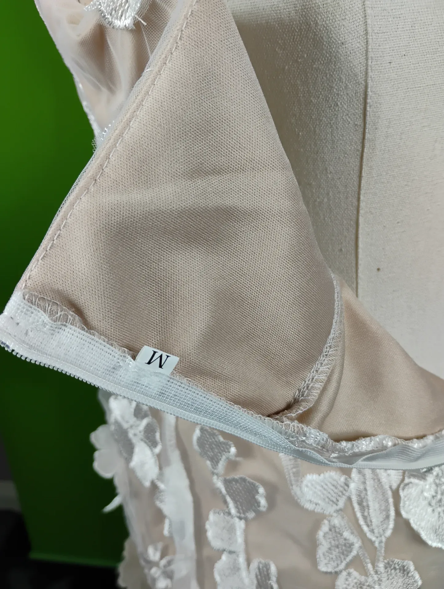 Floral Lace Mini Dress Nude White Spaghetti Straps Size M thumbnail 5