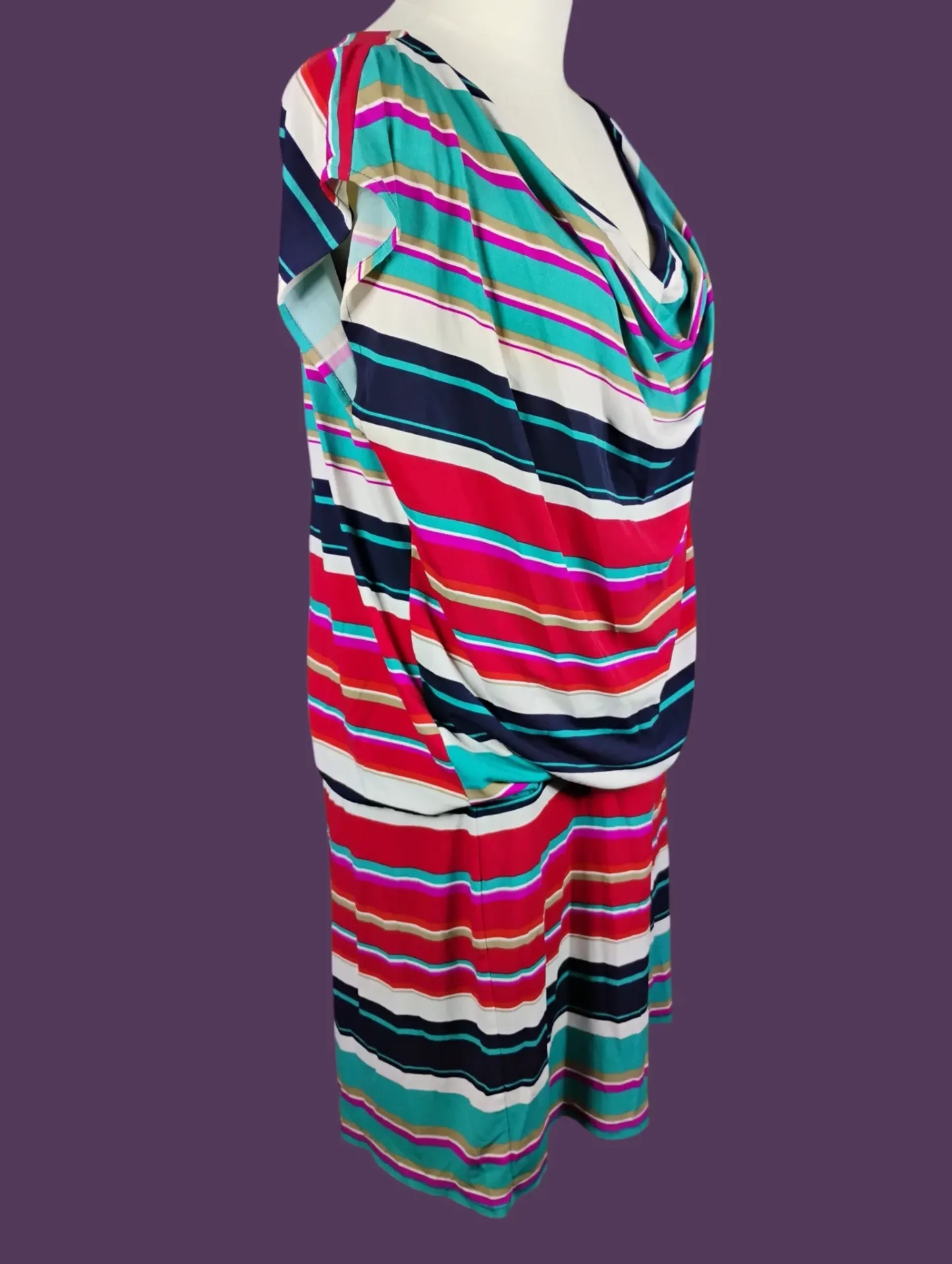 Laundry by Design Striped Blouson Cowl Neck Dress Womens L thumbnail 3
