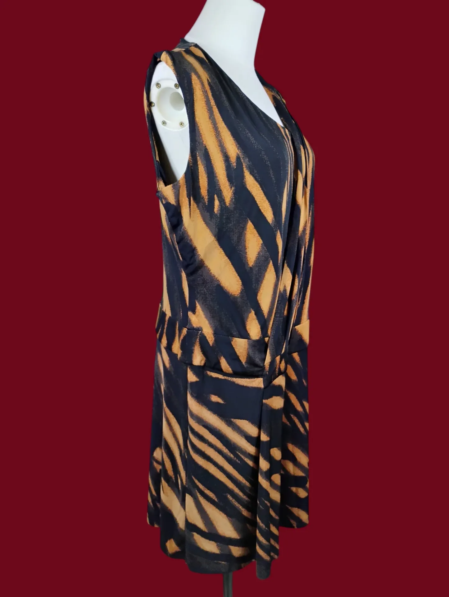 Calvin Klein Women's Sleeveless Draped V-Neck Dress Animal Print