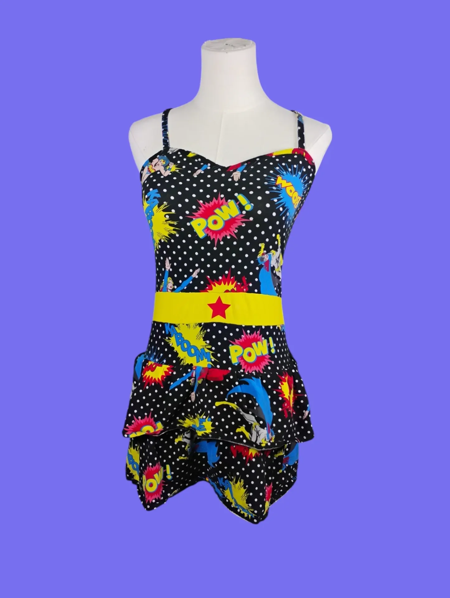 DC Comics Superhero Polka Dot Ruffled Swimsuit Romper Womens M (7/9)