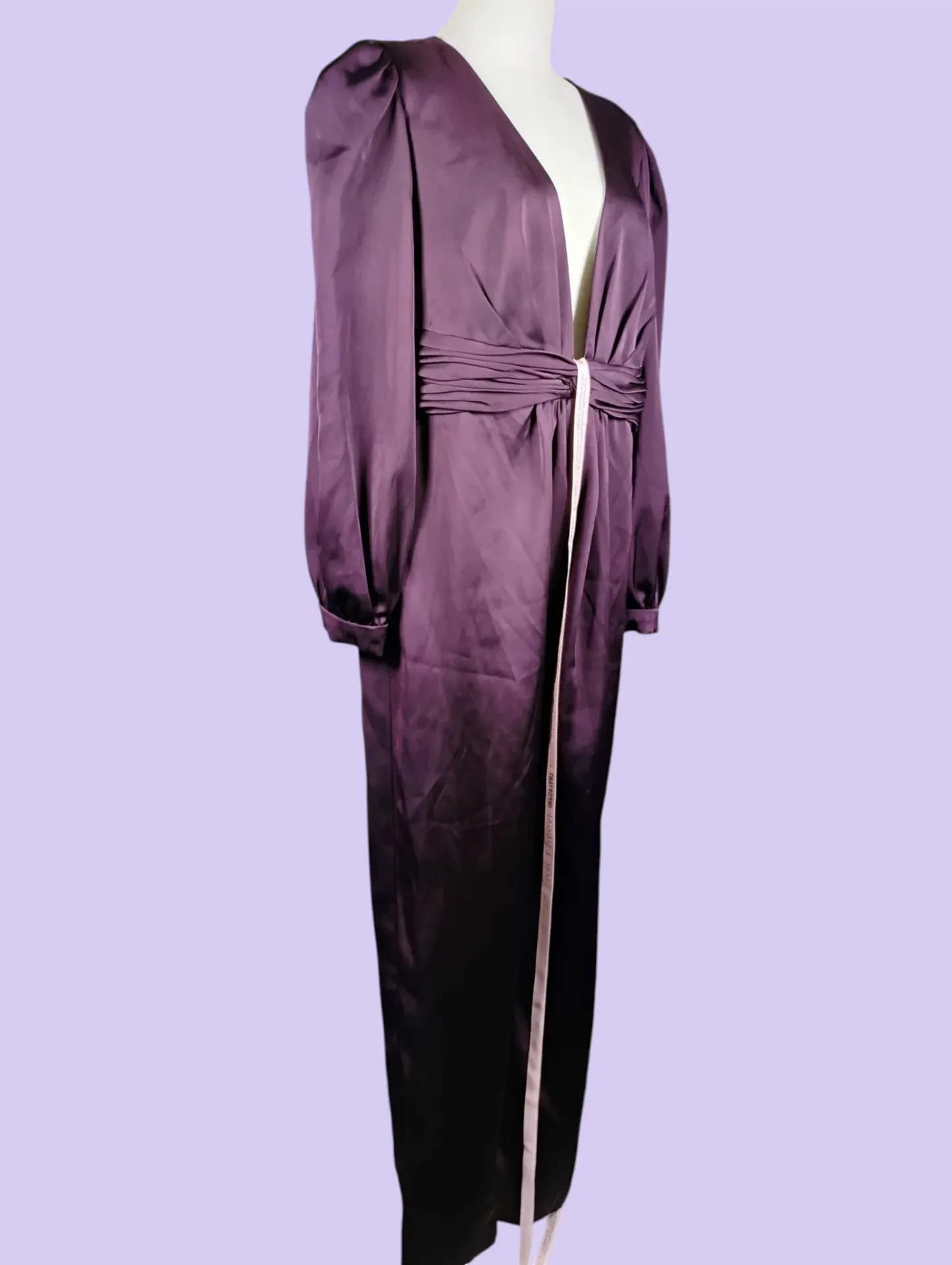 IEENA for Mac Duggal Plum Deep V Puff Sleeve Twist Front Jumpsuit Sz 14 thumbnail 6