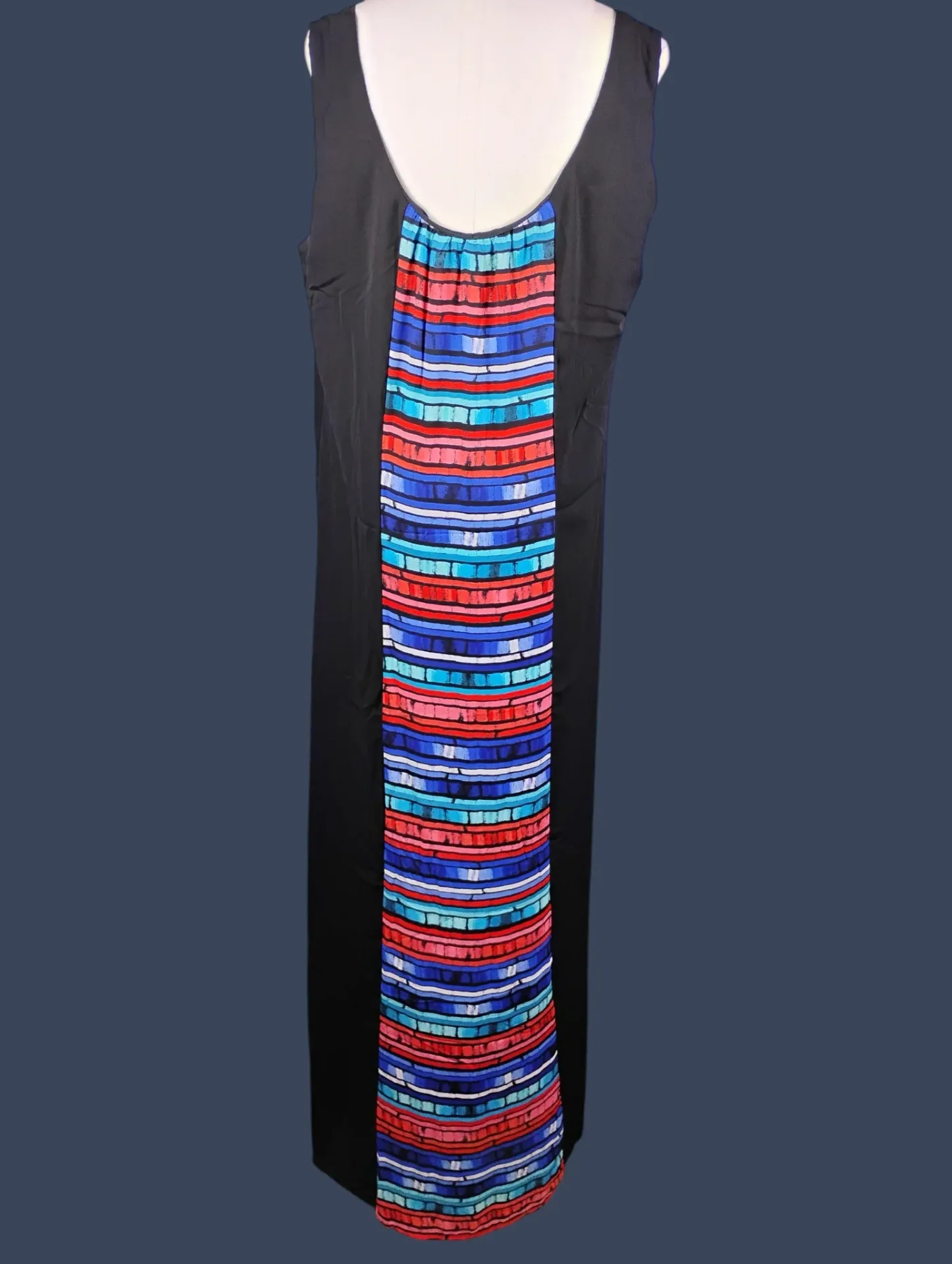 Luxology Sleeveless Black & Striped Maxi Dress Women's Size L