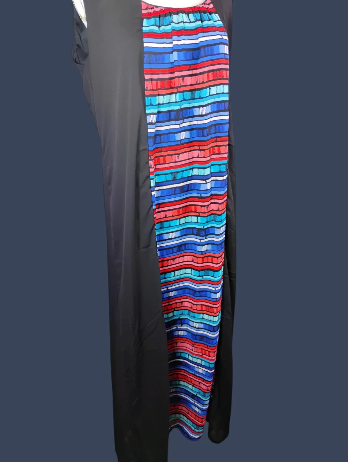Luxology Sleeveless Black & Striped Maxi Dress Women's Size L thumbnail 3