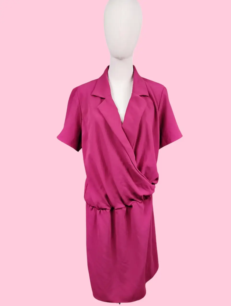 Amanda Uprichard Magenta Short Sleeve Collared V-Neck Wrap Dress
