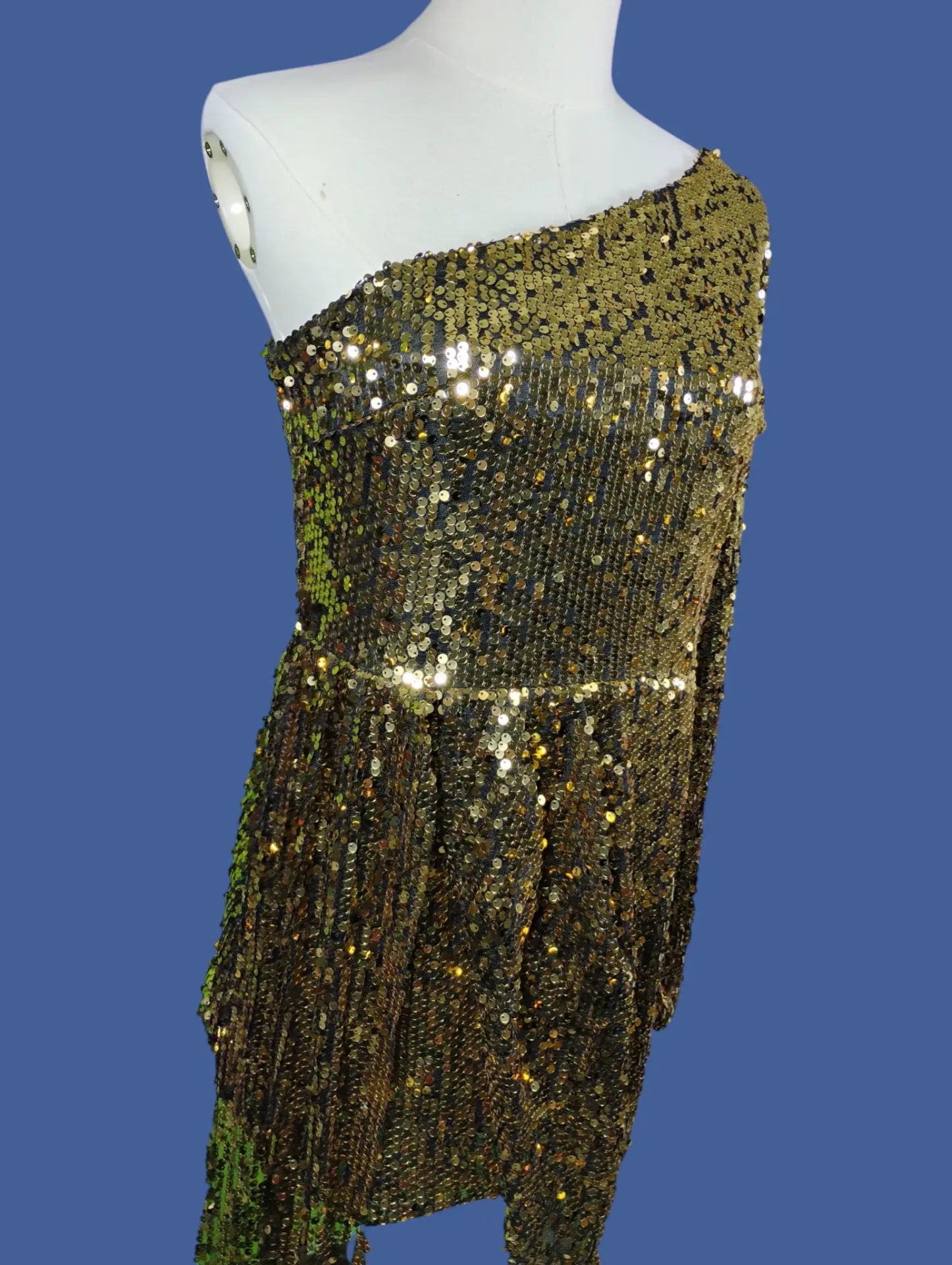 Gold Sequin One-Shoulder Mini Dress Party Cocktail Evening thumbnail 3
