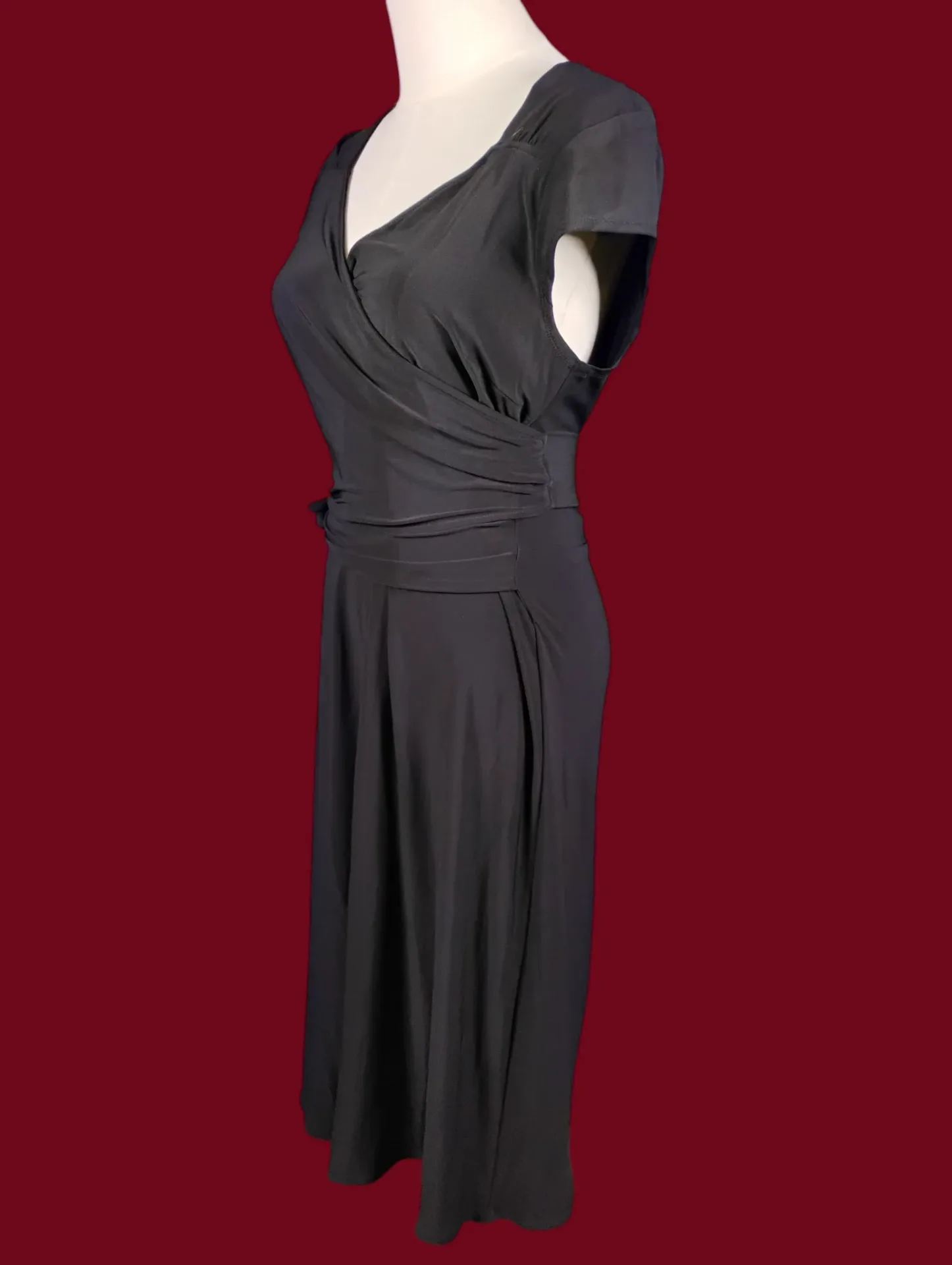 Evan-Picone Black Cap Sleeve V-Neck Wrap Midi Dress Womens thumbnail 3