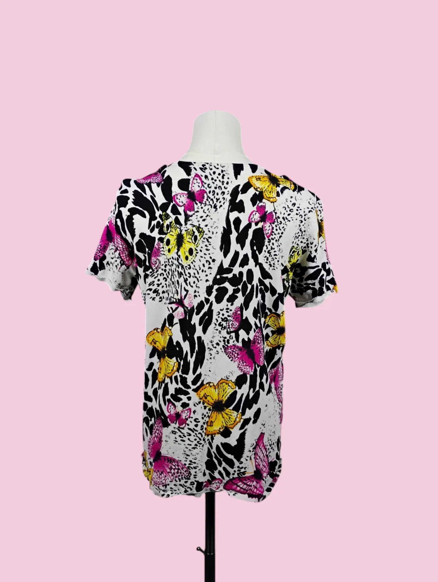 VENUE Women's M Butterfly Leopard Print Short Sleeve Blouse Top thumbnail 4