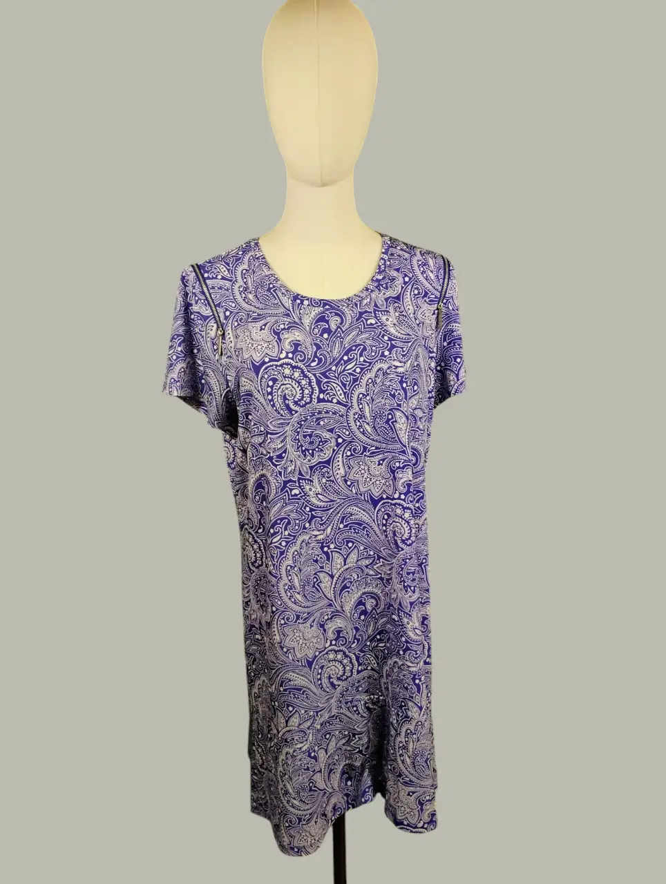 Michael Kors Paisley Purple White Short Sleeve Tunic Dress Size L