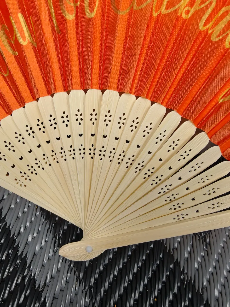 Jetec 50 Pcs Orange Bamboo Silk Hand Fans Wedding Party Favors thumbnail 6