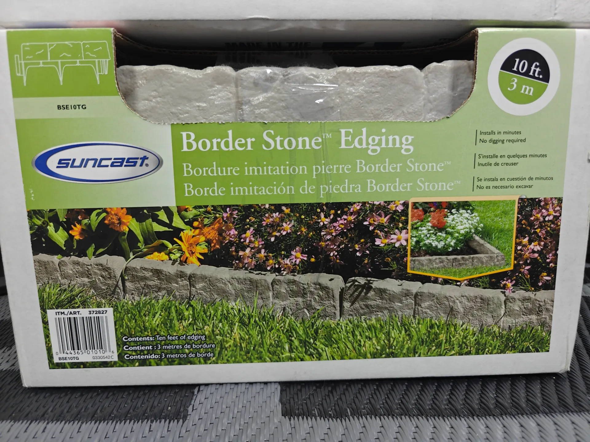 (12 available - price each) Suncast Border Stone 10ft Landscape Edging Pound-In Garden Gray New