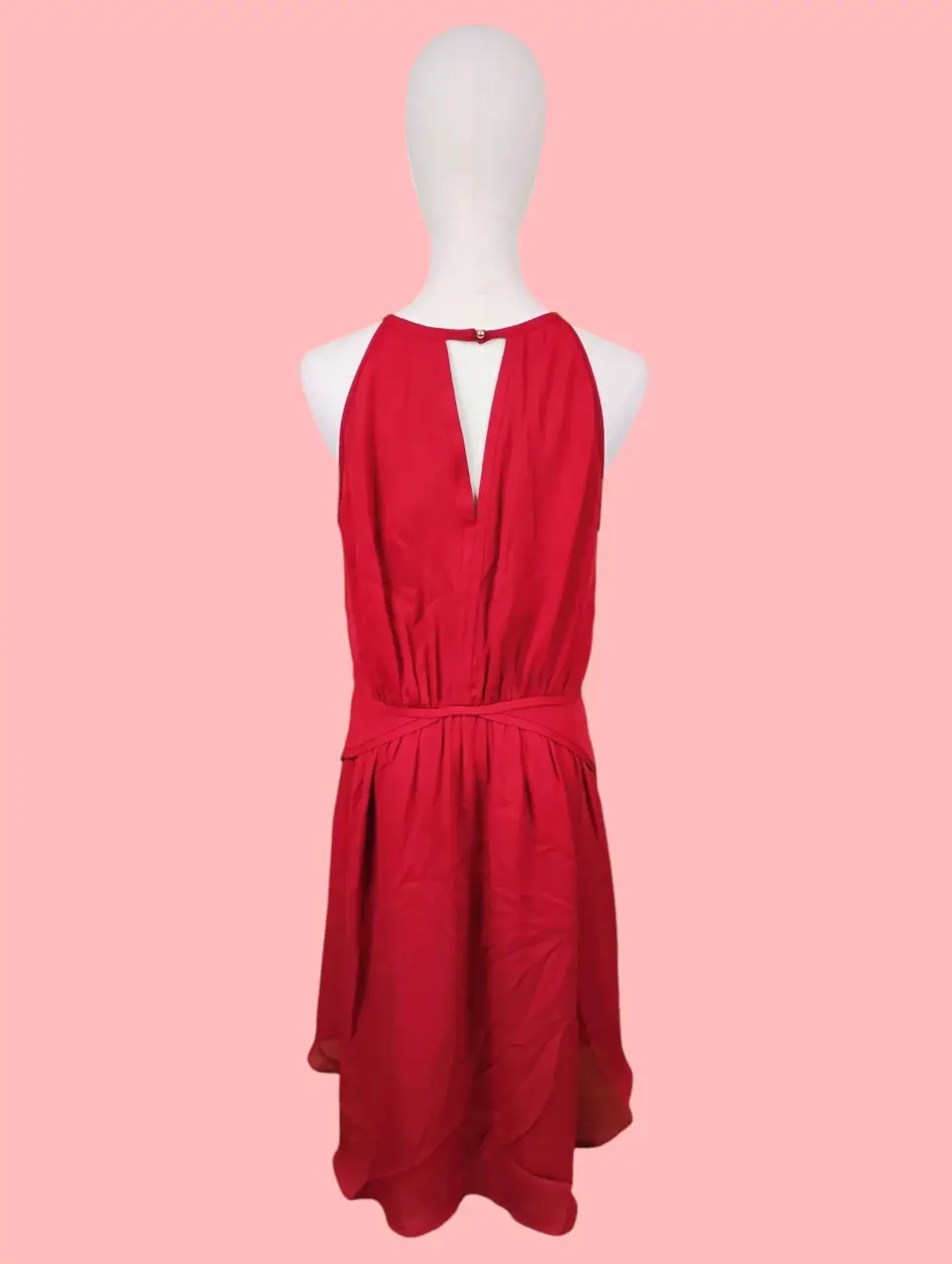 Banana Republic Red Halter Keyhole Tie Waist Mini Dress 12P Petite thumbnail 4