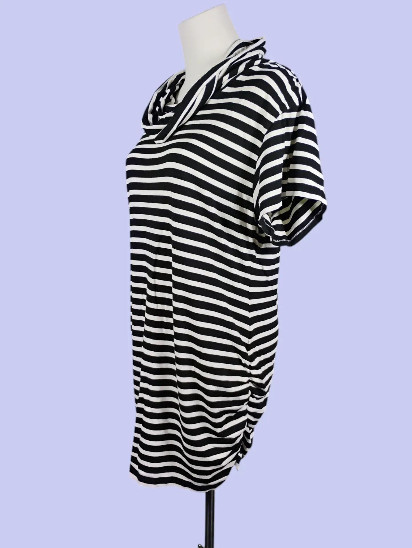 Kenneth Cole New York Black White Striped Cowl Neck Tunic Dress M thumbnail 2