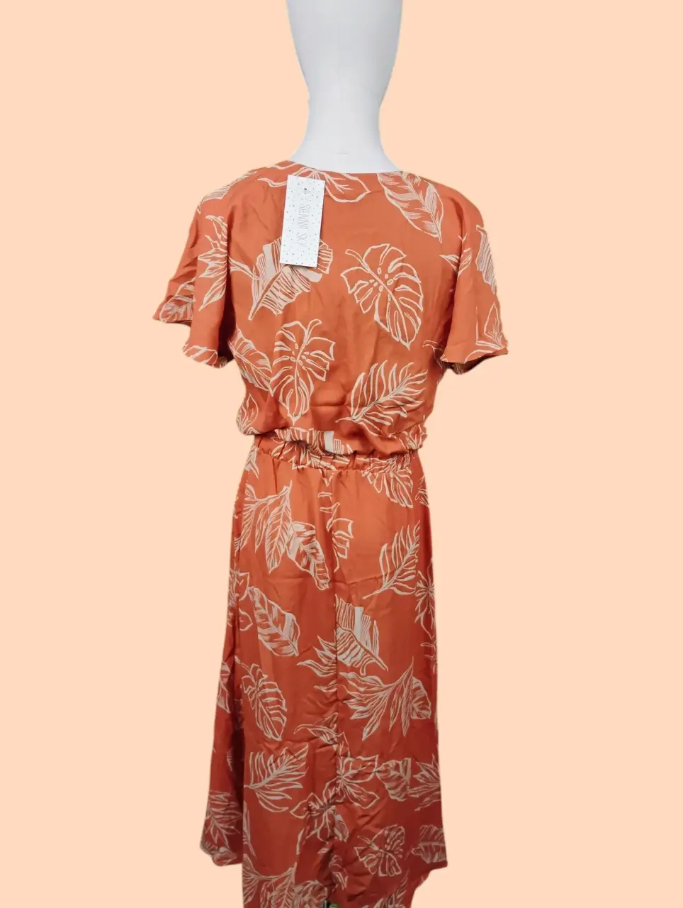 Sienna Sky Women's Orange Leaf Print V-Neck Short Sleeve Midi Dress M thumbnail 4