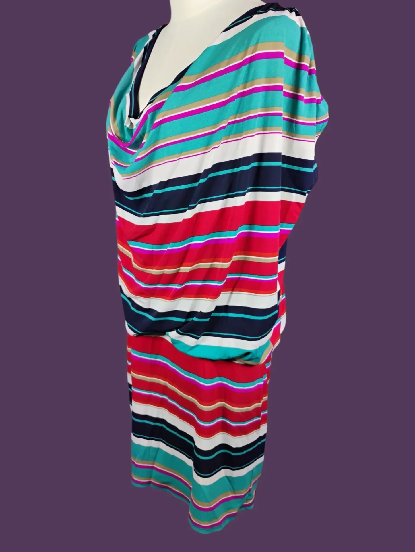Laundry by Design Striped Blouson Cowl Neck Dress Womens L thumbnail 2