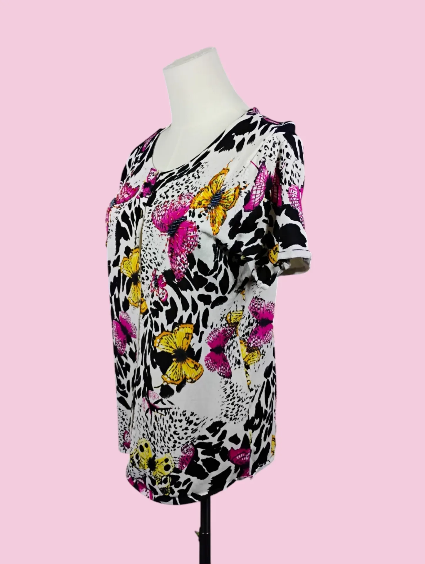VENUE Women's M Butterfly Leopard Print Short Sleeve Blouse Top thumbnail 2