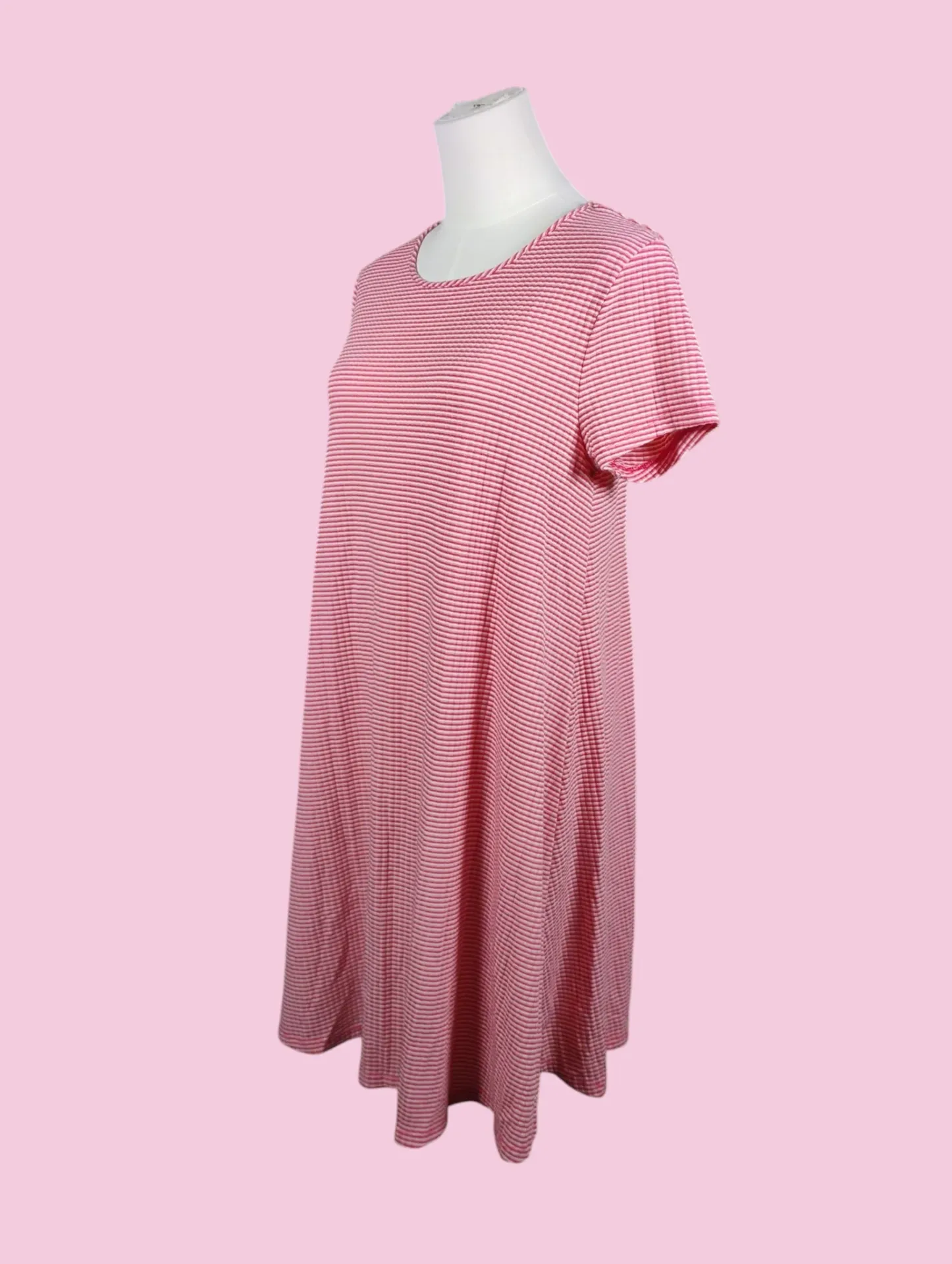 JAMIE & LAYLA Red White Stripe Short Sleeve Scoop Neck Shift Dress thumbnail 2
