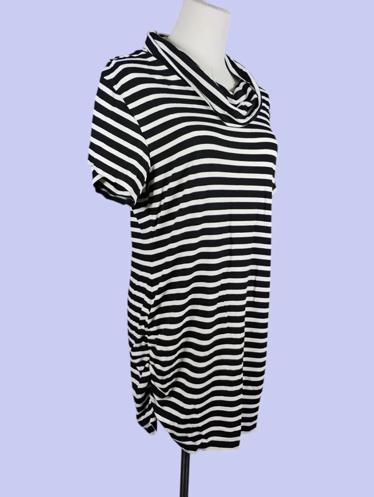 Kenneth Cole New York Black White Striped Cowl Neck Tunic Dress M thumbnail 3