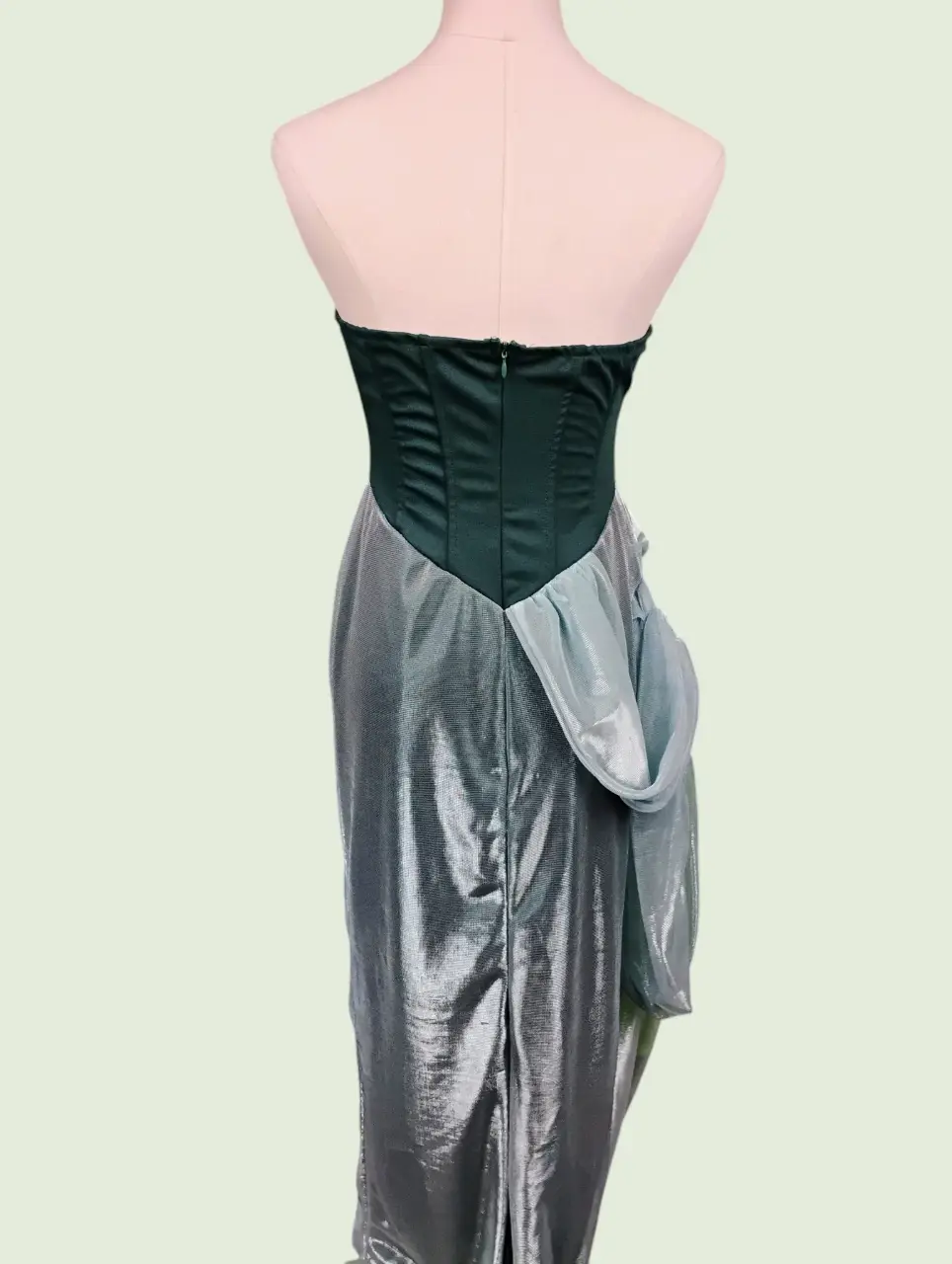 Chic Strapless Corset Bodice Gown Dress Dark Green Silver Size L thumbnail 4