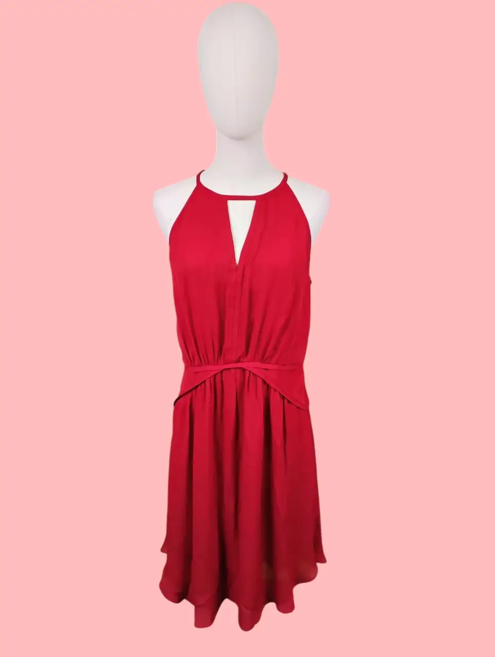 Banana Republic Red Halter Keyhole Tie Waist Mini Dress 12P Petite