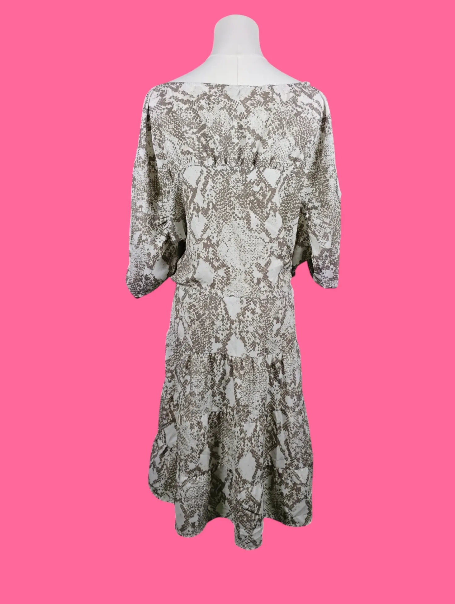 Ann Taylor LOFT Snakeskin Print Drawstring Waist Tiered Dress M thumbnail 4