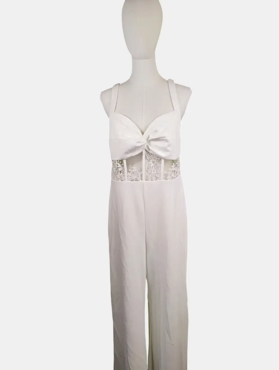 Lulus White XL Twist-Front Bustier Sheer Lace Jumpsuit thumbnail 5