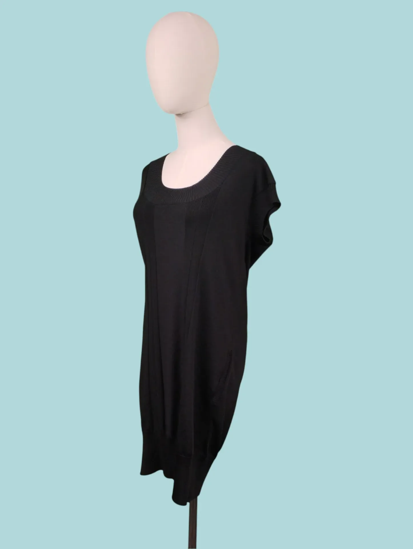 Laundry by Design Black Ribbed Scoop Neck Short Sleeve Tunic Dress Size L thumbnail 2