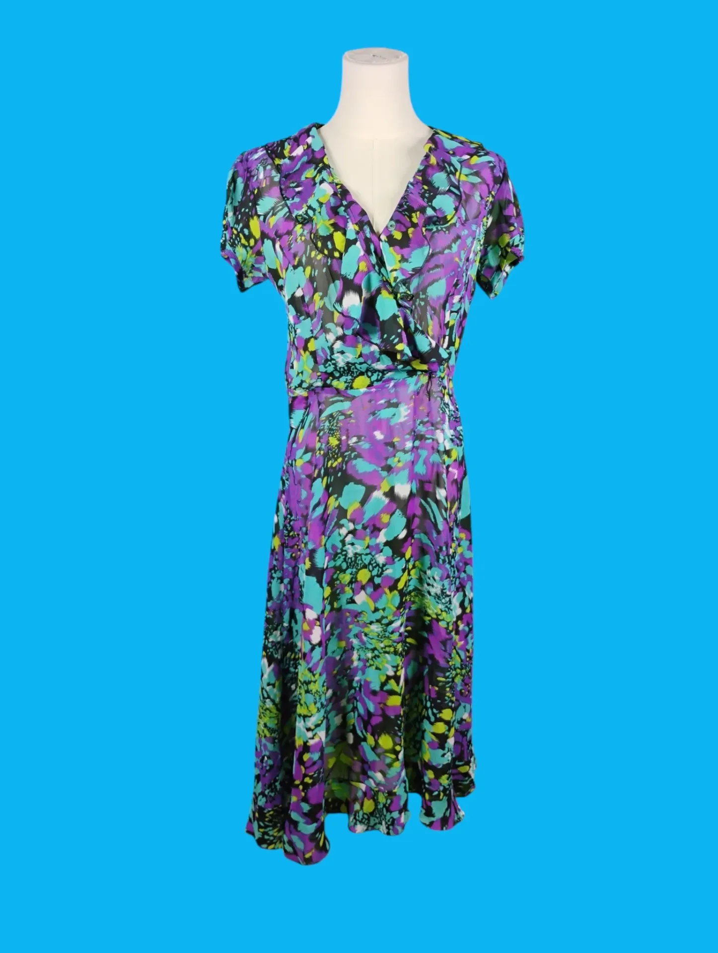 J.B.S. LTD. Women's Multicolor Abstract Print Wrap V-Neck Midi Dress