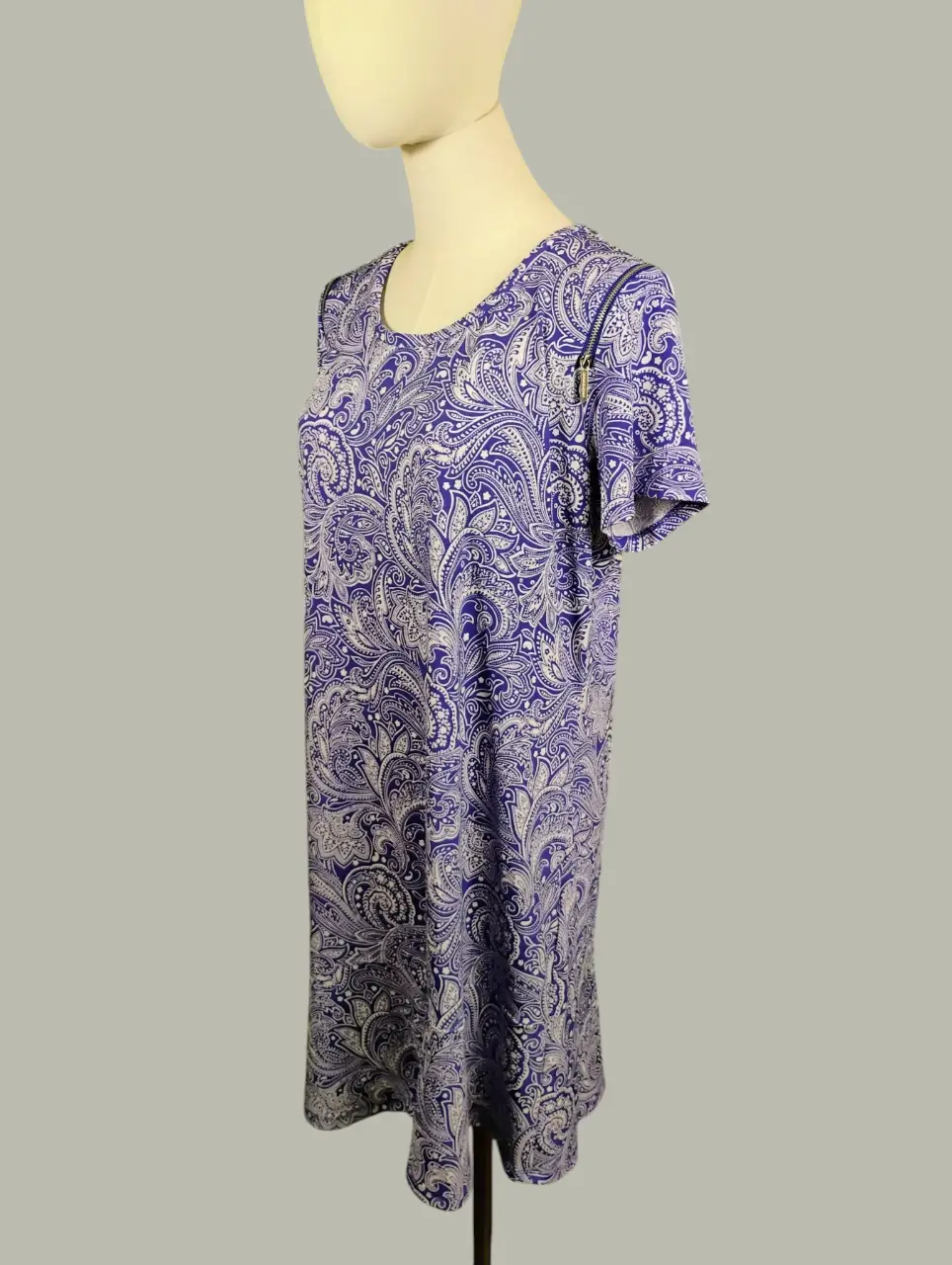 Michael Kors Paisley Purple White Short Sleeve Tunic Dress Size L thumbnail 2