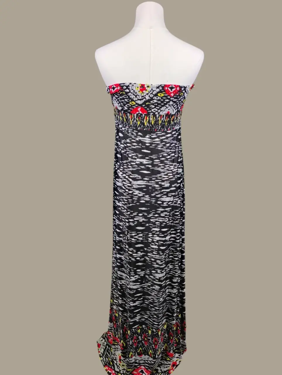 Leshop Womens M/M Strapless Maxi Dress Black White Zebra Print Wood Beads thumbnail 4