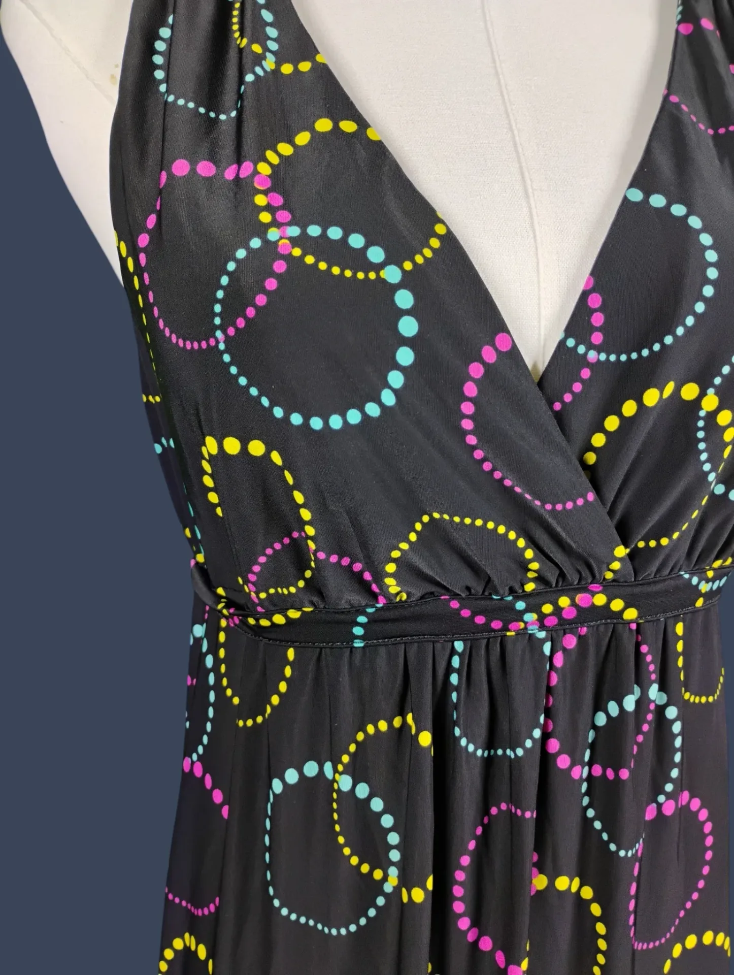 Ambrielle Women's Black Dotted Circle V-Neck Empire Waist Maxi Dress M thumbnail 5