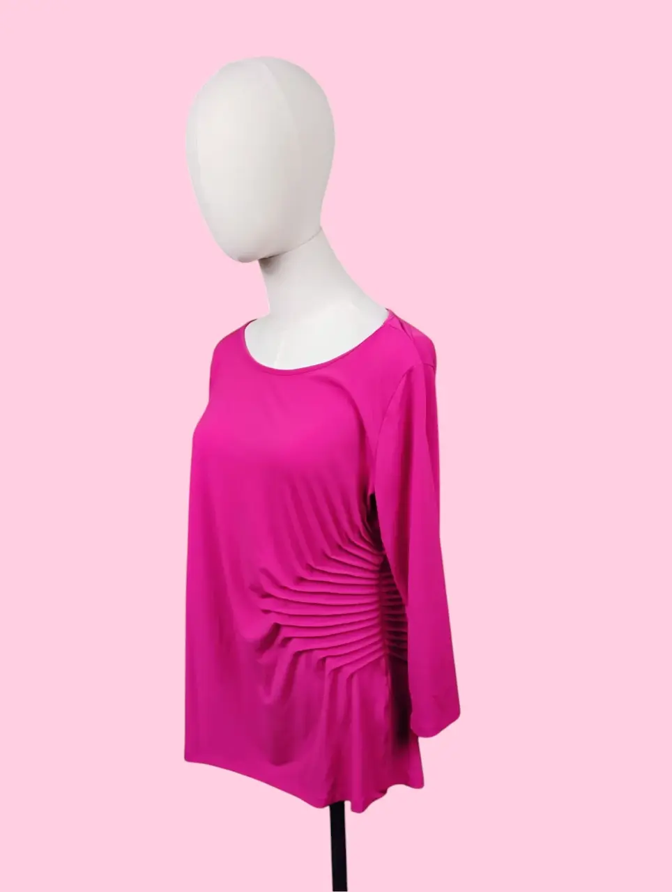 Dana Buchman Women's Pink Ruched Boat Neck 3/4 Sleeve Top L thumbnail 2