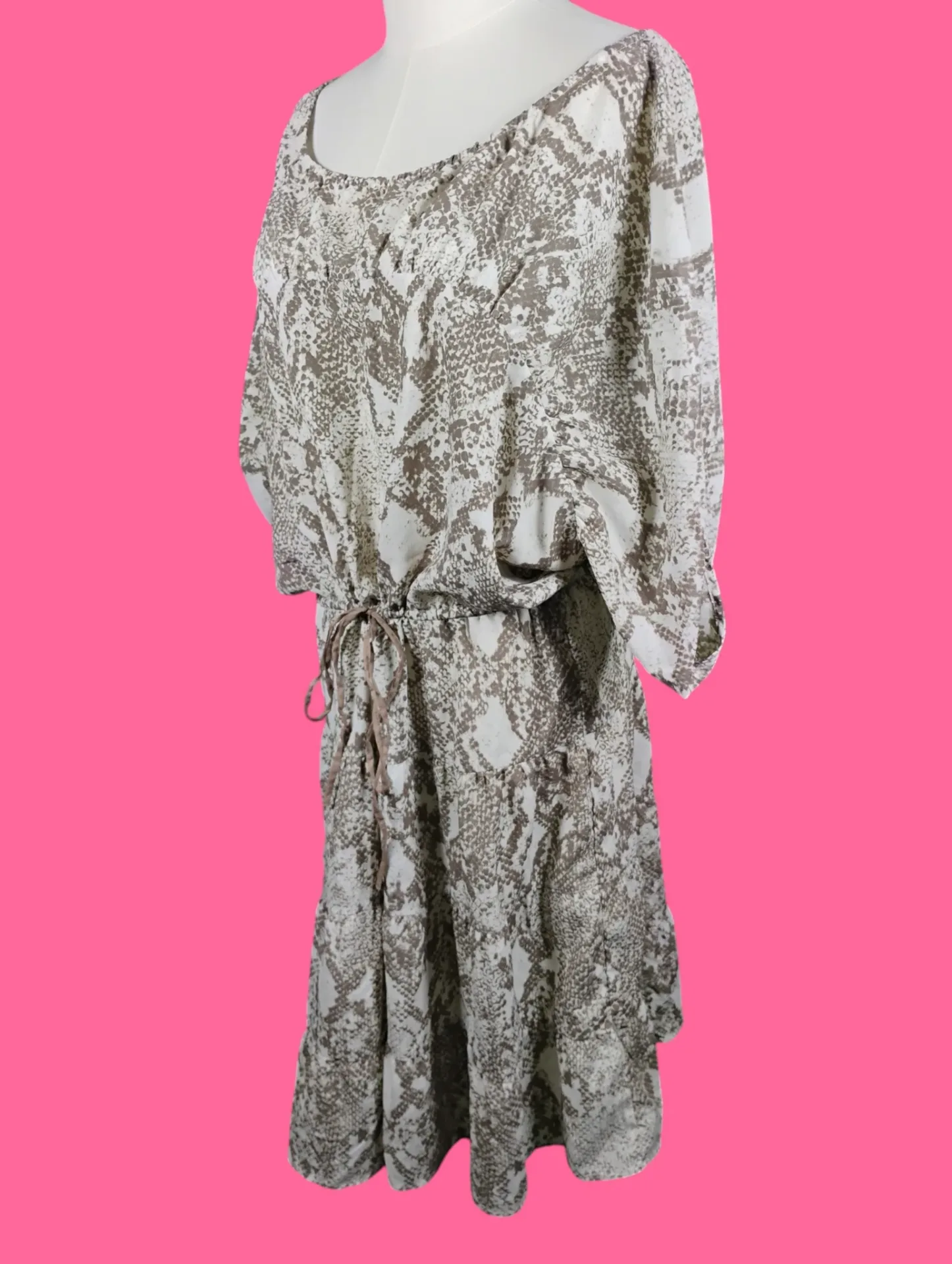 Ann Taylor LOFT Snakeskin Print Drawstring Waist Tiered Dress M thumbnail 3