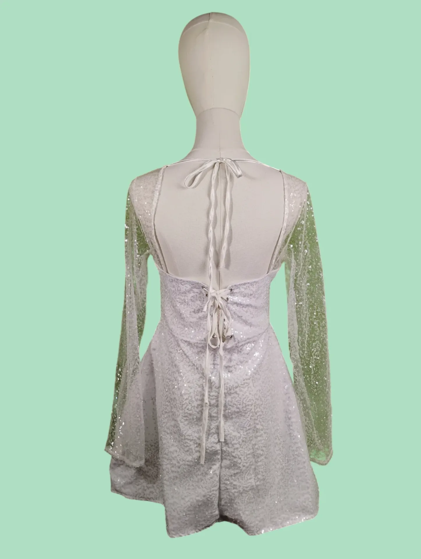 Lucy in the Sky White Iridescent Sequin Long Sleeve Mini Dress XL thumbnail 2