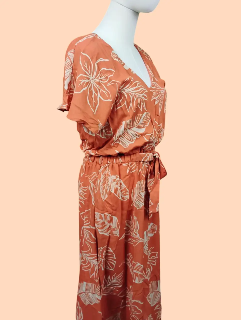 Sienna Sky Women's Orange Leaf Print V-Neck Short Sleeve Midi Dress M thumbnail 2