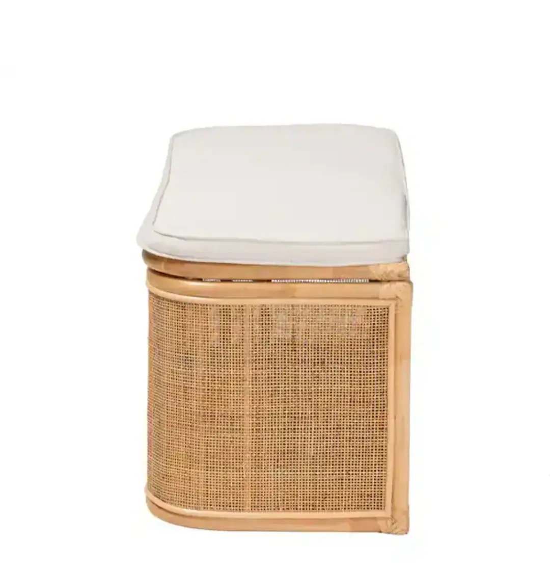 Bali & Pari Ishana Boho Rattan Storage Bench w/ White Cushion thumbnail 2