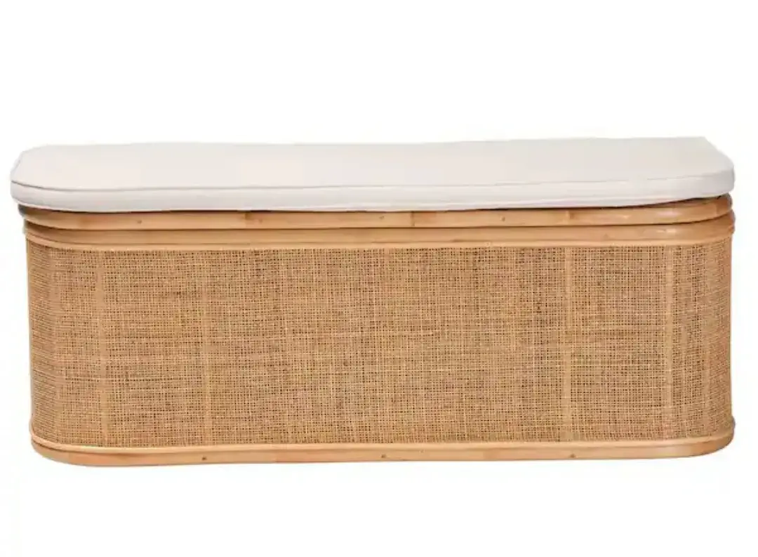 Bali & Pari Ishana Boho Rattan Storage Bench w/ White Cushion thumbnail 4