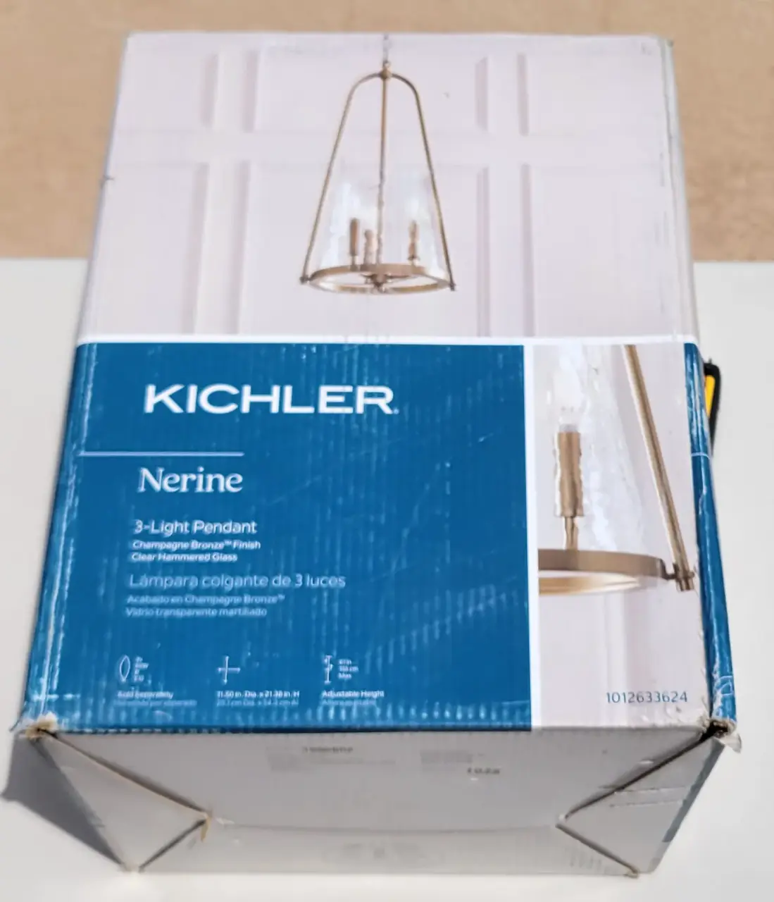 Kichler Nerine 3-Light Champagne Bronze Pendant Light w/ Hammered Glass