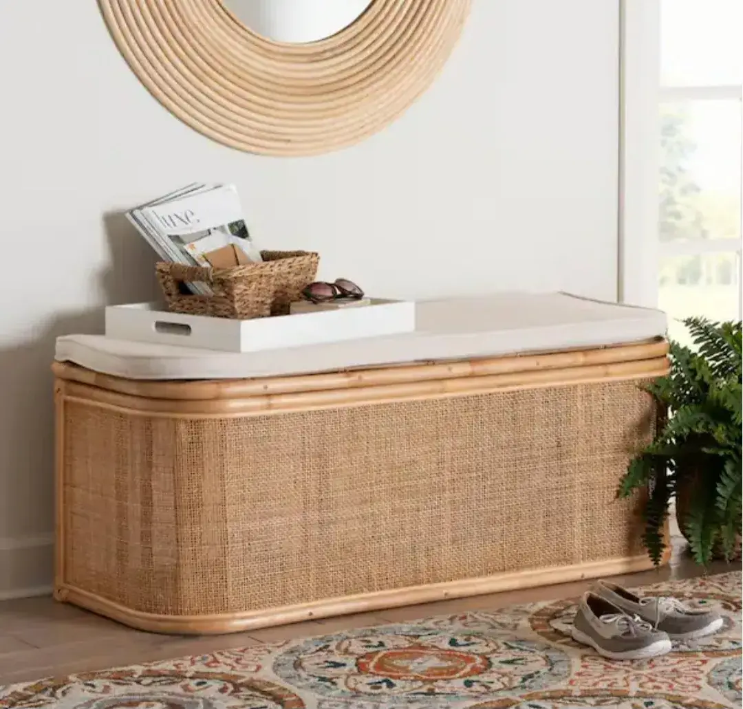 Bali & Pari Ishana Boho Rattan Storage Bench w/ White Cushion thumbnail 9