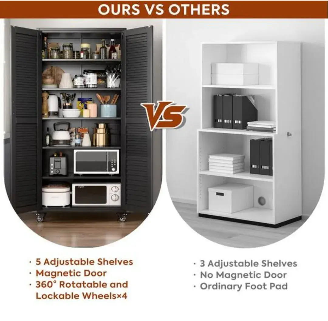 Black Metal Storage Cabinet w/ Louvered Doors, Adjustable Shelves, Lockable thumbnail 2
