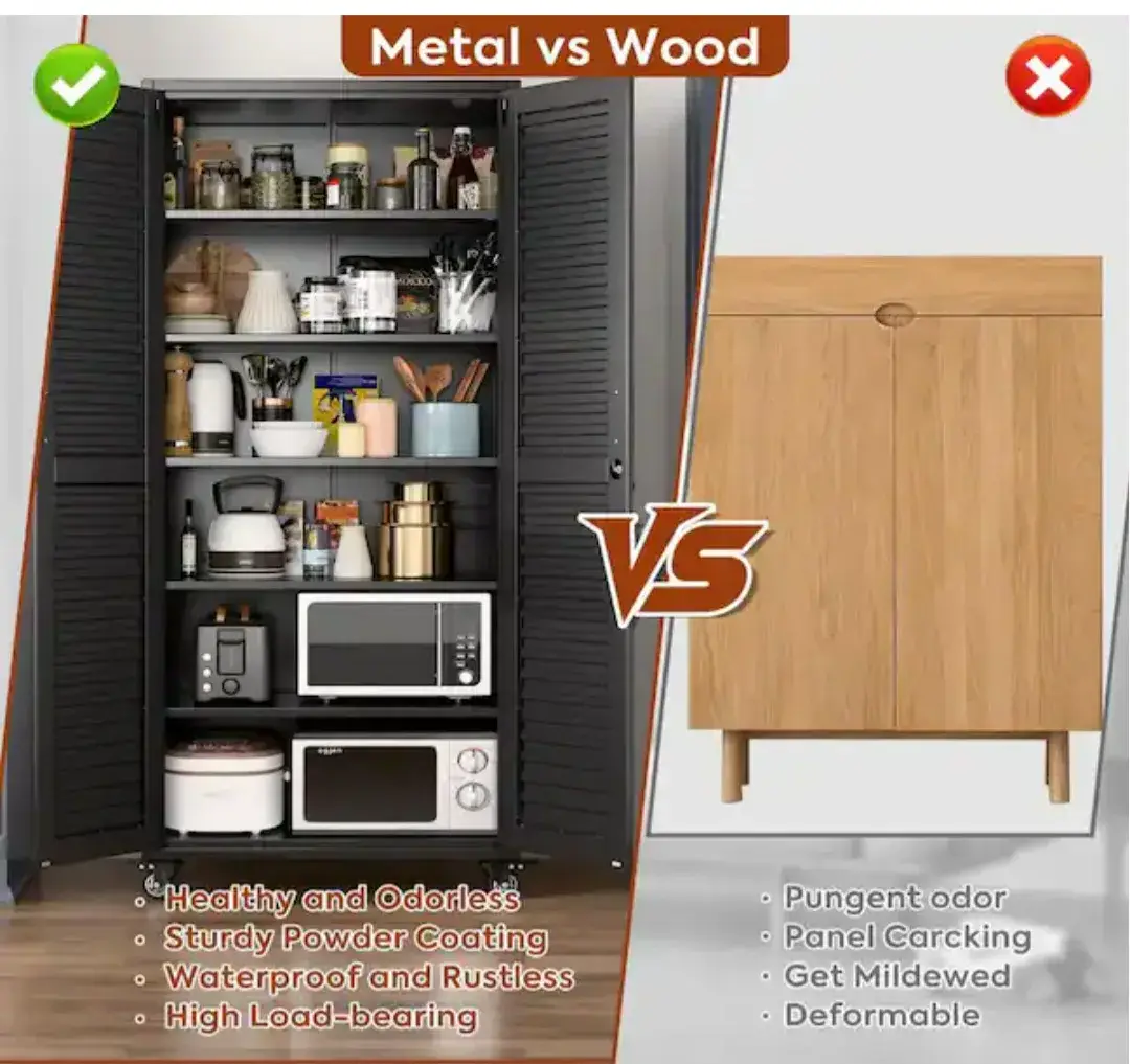 Black Metal Storage Cabinet w/ Louvered Doors, Adjustable Shelves, Lockable thumbnail 3