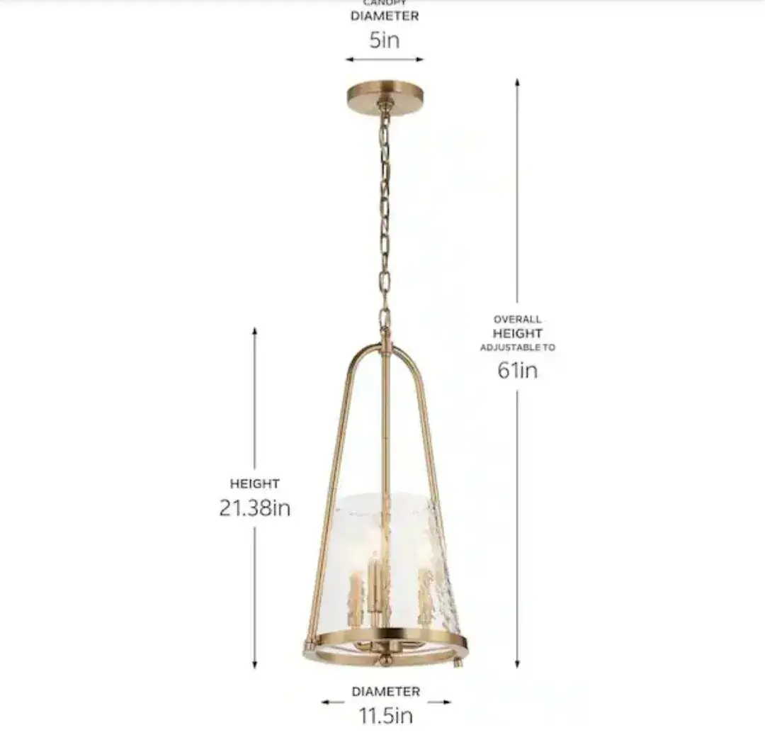 Kichler Nerine 3-Light Champagne Bronze Pendant Light w/ Hammered Glass thumbnail 2