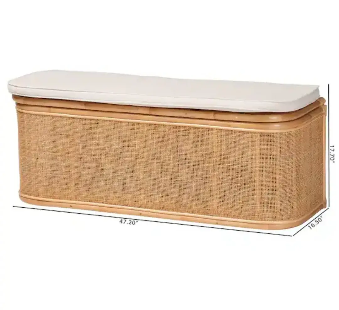 Bali & Pari Ishana Boho Rattan Storage Bench w/ White Cushion thumbnail 8