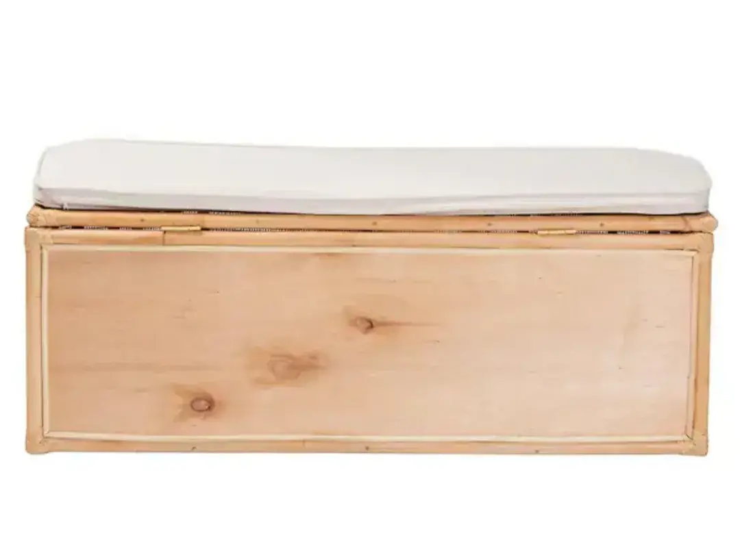 Bali & Pari Ishana Boho Rattan Storage Bench w/ White Cushion thumbnail 5