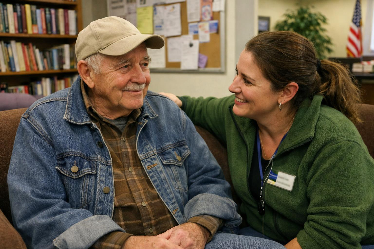Caregiver helping an older adult understand transportation paperwork